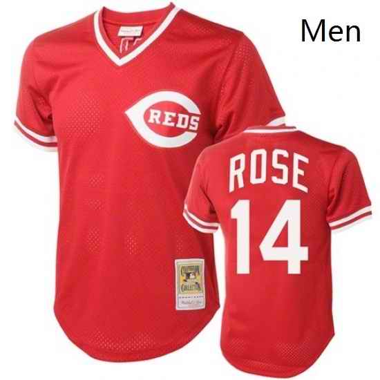 Mens Mitchell and Ness Cincinnati Reds 14 Pete Rose Authentic Red Throwback MLB Jersey